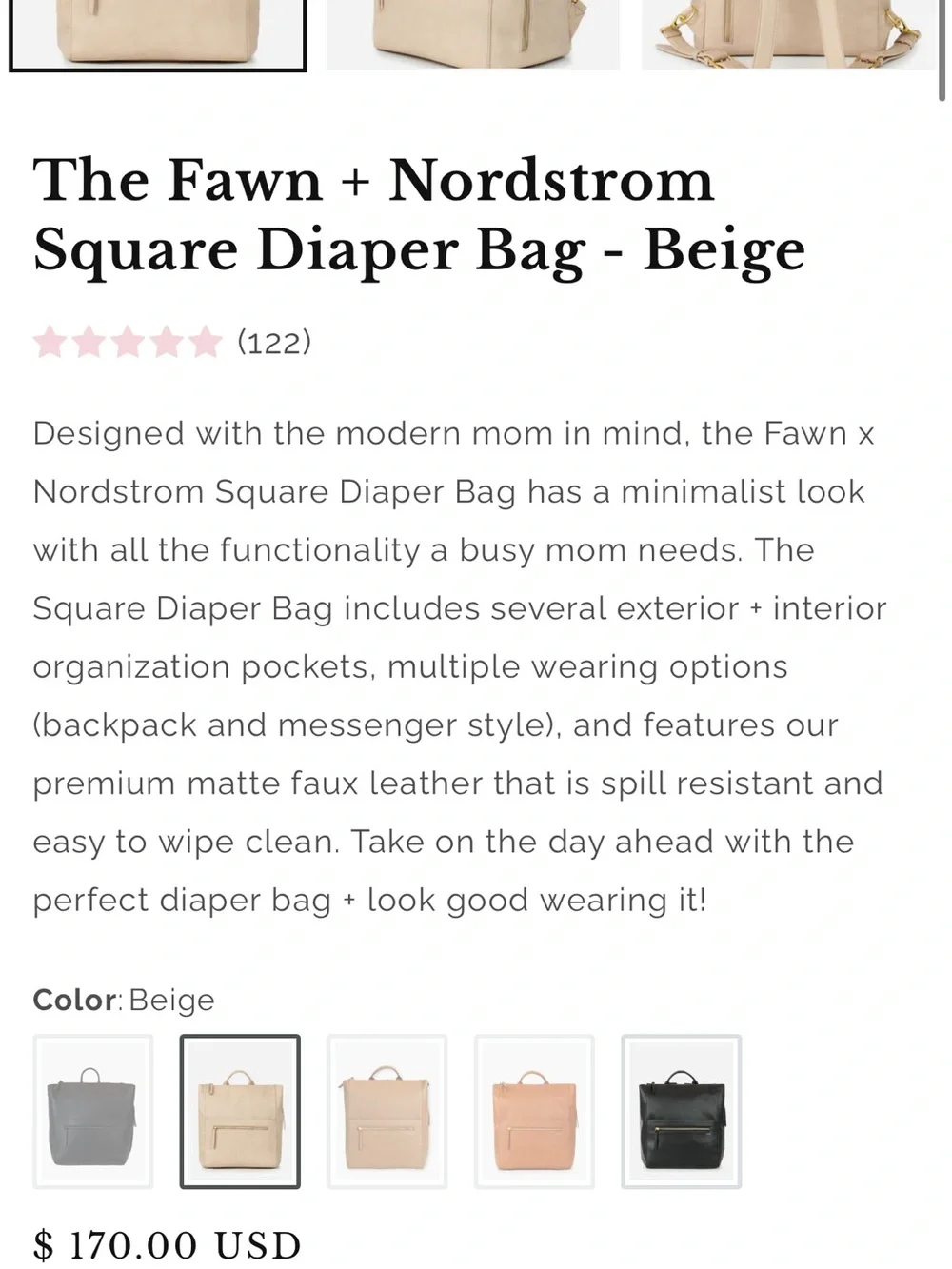 Fawn Design Tan Leather Backpack in Warm Tan with Gold Hardware